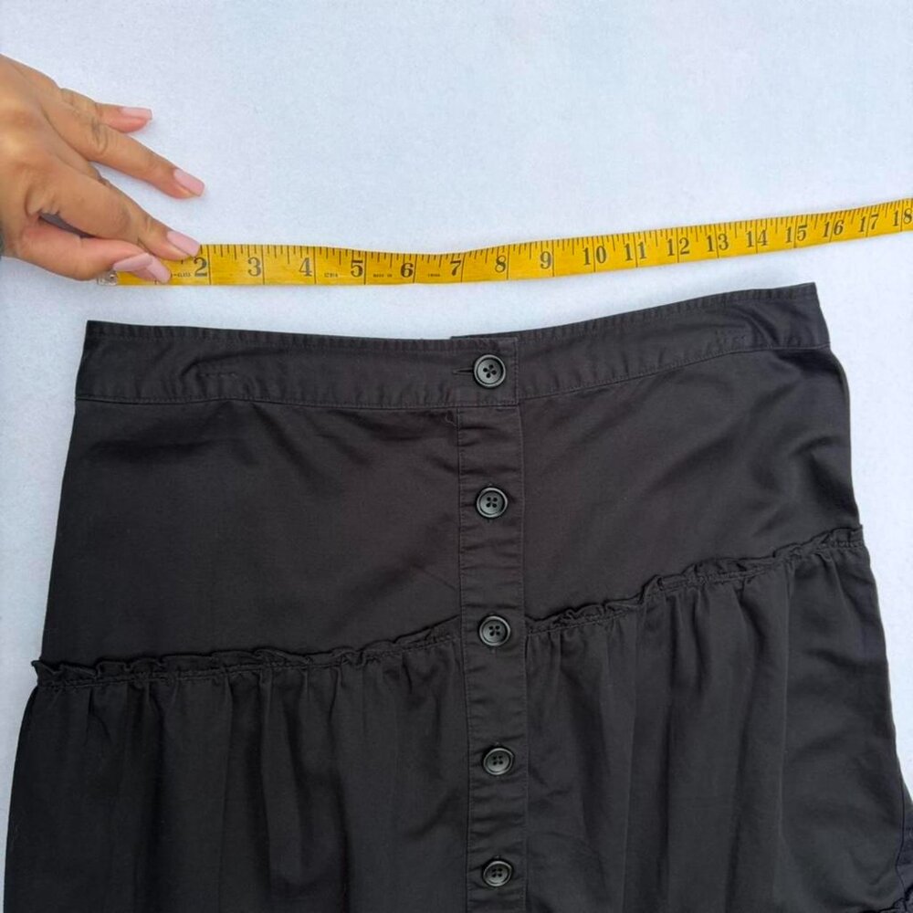 Banana Republic Black Button Front Tiered Ruffle Linen Cotton A-line Skirt Sz 8 - Picture 5 of 6